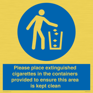 Please place extinguished cigarettes in the containers provided to ensure this area is kept clean